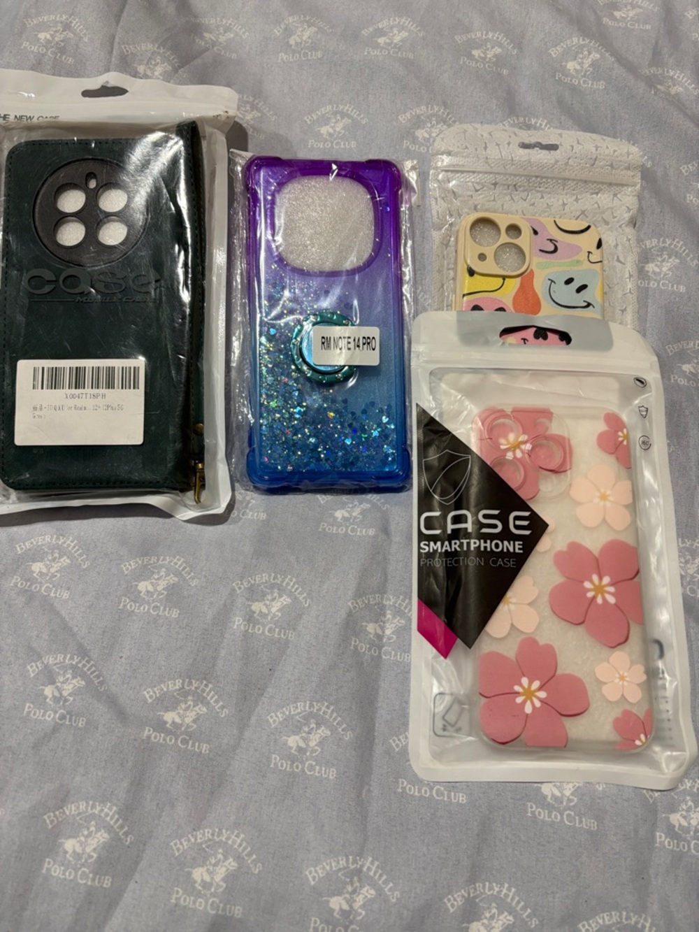 Smartphone Case Bundle - Purple/Blue Glitter, Pink Floral & Yellow Pattern.
